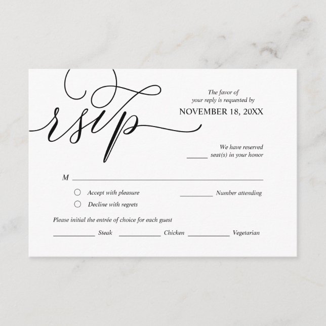 Modern Romantic Black Calligraphy ,Wedding RSVP Enclosure Card (Front)