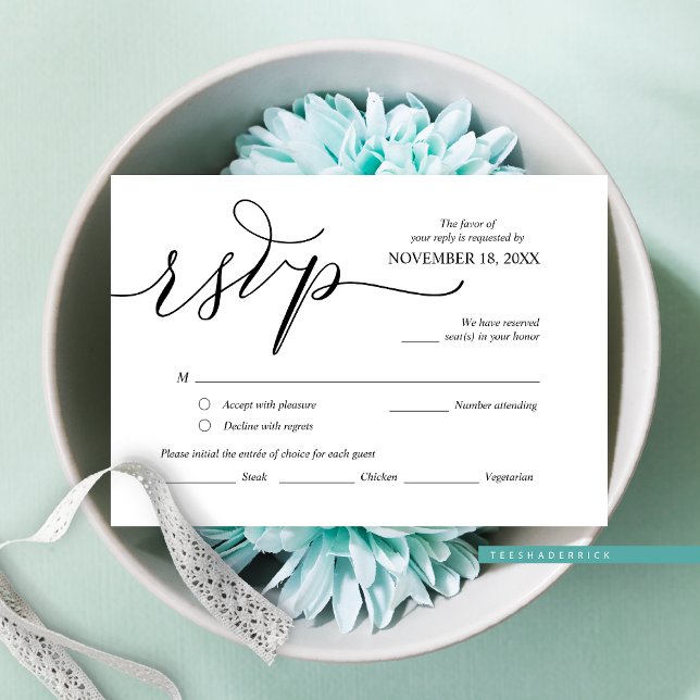 Modern Romantic Black Calligraphy ,Wedding RSVP Enclosure Card (Modern Romantic Black Script, Wedding RSVP Invitation Enclosure Card, With Meals Option Selection)