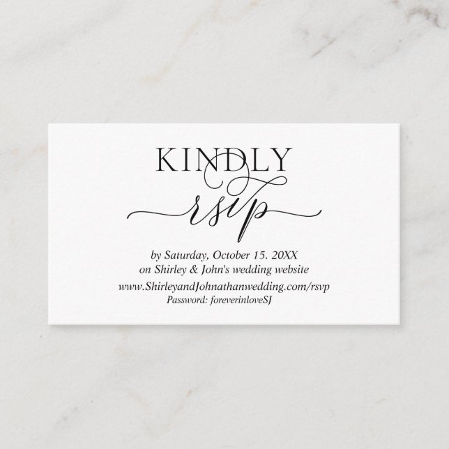 Modern Romantic, Black Script, Online RSVP website Enclosure Card (Front)
