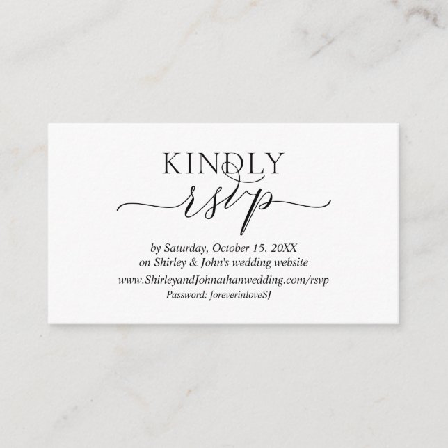 Modern Romantic, Black Script, Online website RSVP Enclosure Card (Front)