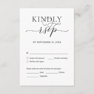 Modern Romantic, Black Script, Wedding Dinner RSVP Enclosure Card