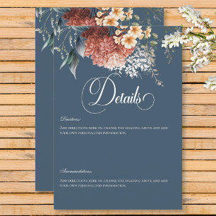 Modern Romantic Blue Garden Floral Wedding Details Enclosure Card