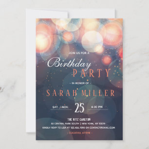 Modern Romantic Bokeh Lights Birthday Dinner Party Invitation