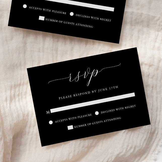 Modern Romantic Calligraphy Black Wedding RSVP Card (Creator Uploaded)