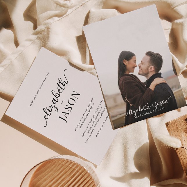 Modern Romantic Calligraphy Photo Wedding Invitation (Creator Uploaded)