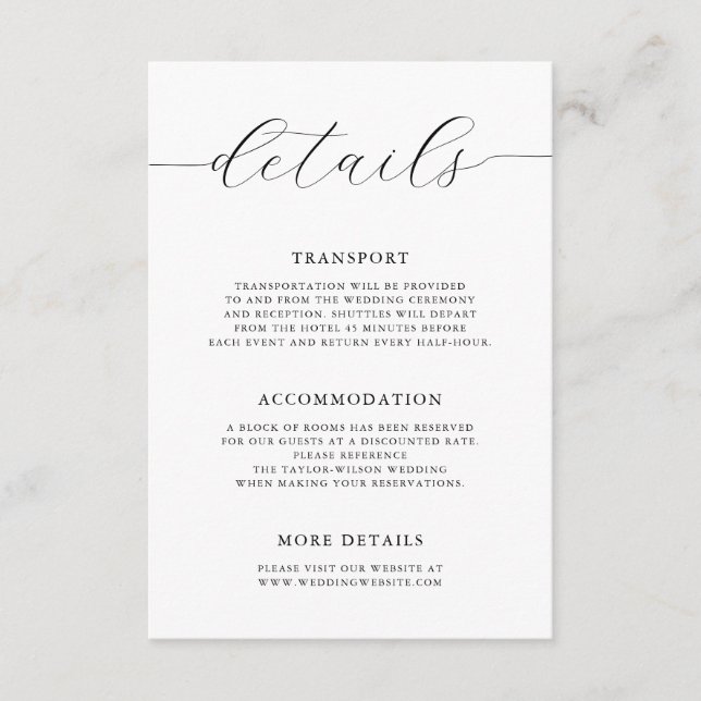 Modern Romantic Calligraphy Wedding Details Enclosure Card (Front)