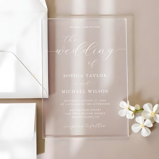 Modern Romantic Calligraphy White Wedding Acrylic Invitations (Creator Uploaded)