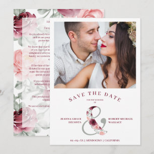 Modern Romantic Classic Floral Pink Shades Photo Save The Date