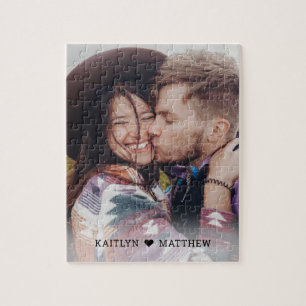 Modern Romantic Couple Photo Monogram Names Jigsaw Puzzle