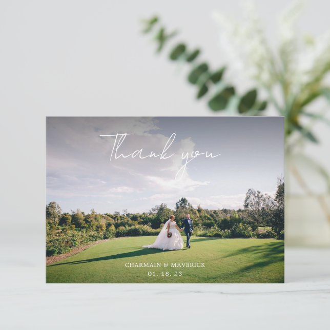 Modern Romantic Couple Photo | Wedding Thank You Card (Standing Front)