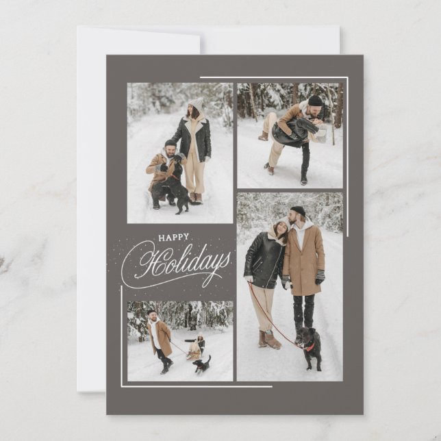 Modern Romantic Couple Photos Holiday Card (Front)
