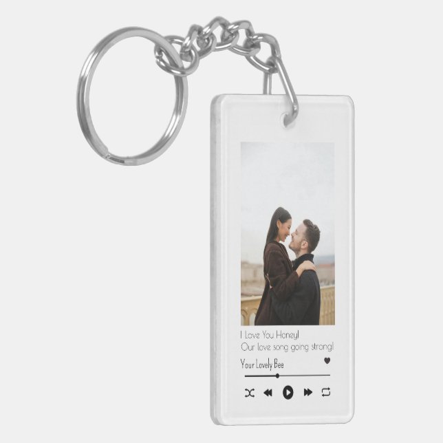 Modern Romantic Couple Stylish Music Player Photo Key Ring (Front Left)