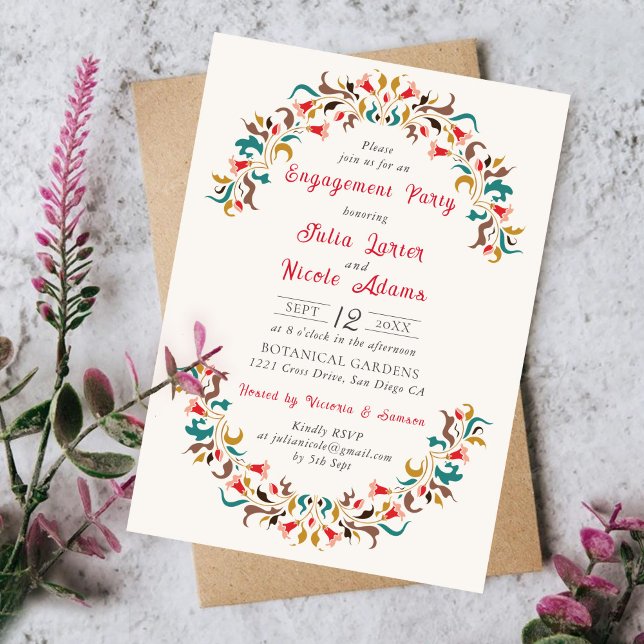 Modern Romantic Elegant Floral Engagement Party Invitation (Creator Uploaded)