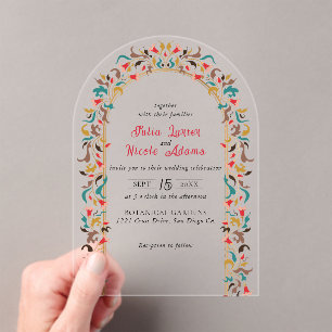 Modern Romantic Elegant Floral Wreath Wedding Acrylic Invitations