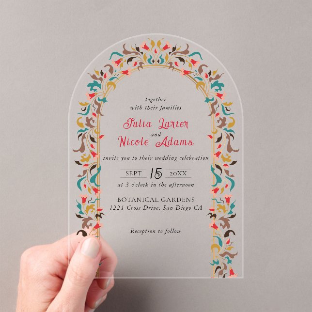 Modern Romantic Elegant Floral Wreath Wedding Acrylic Invitations (Insitu (Handheld))