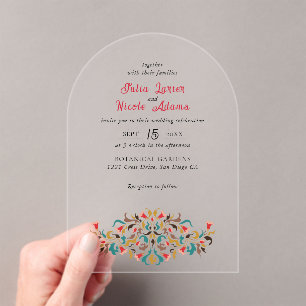 Modern Romantic Elegant Floral Wreath Wedding Acrylic Invitations