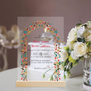 Modern Romantic Elegant Floral Wreath Wedding Acrylic Invitations