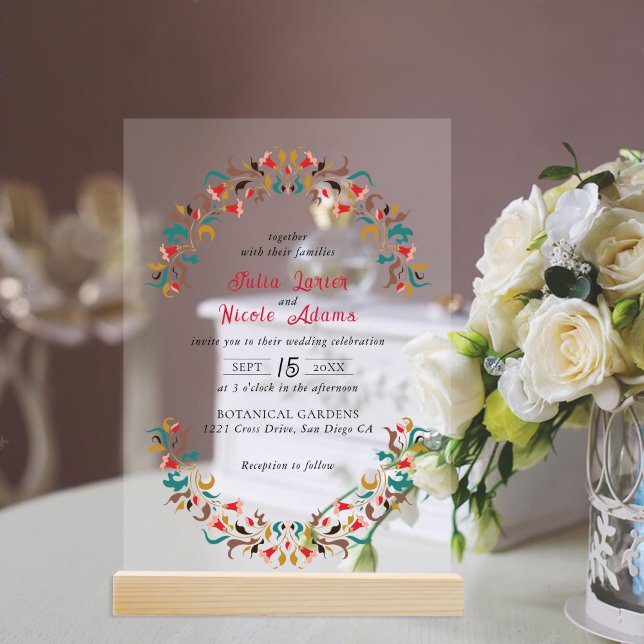 Modern Romantic Elegant Floral Wreath Wedding Acrylic Invitations (Creator Uploaded)