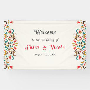 Modern Romantic Elegant Floral Wreath Wedding Banner
