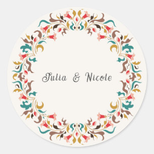 Modern Romantic Elegant Floral Wreath Wedding Classic Round Sticker