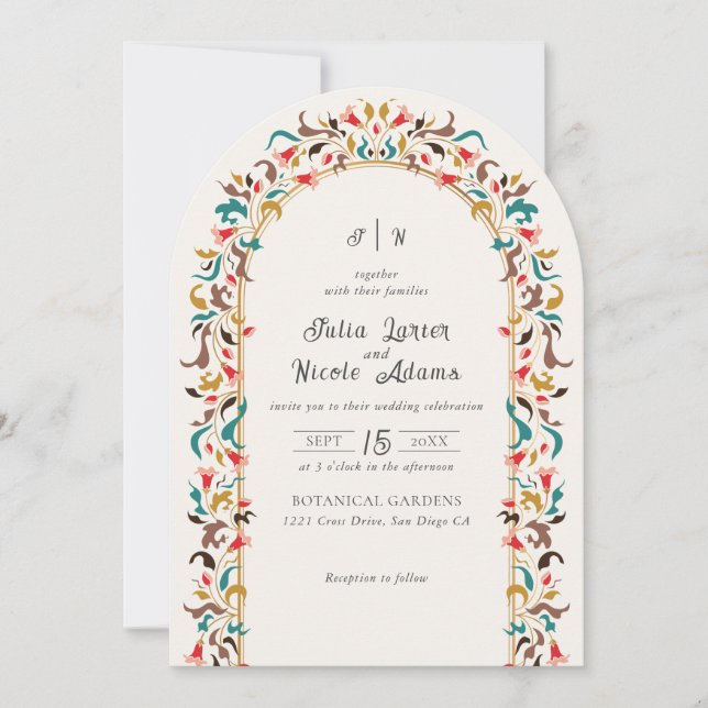 Modern Romantic Elegant Floral Wreath Wedding Invitation (Front)