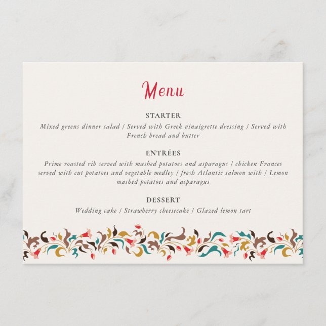 Modern Romantic Elegant Floral Wreath Wedding Menu (Front)