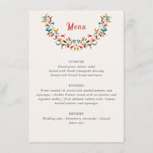 Modern Romantic Elegant Floral Wreath Wedding Menu