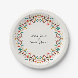 Modern Romantic Elegant Floral Wreath Wedding Paper Plate