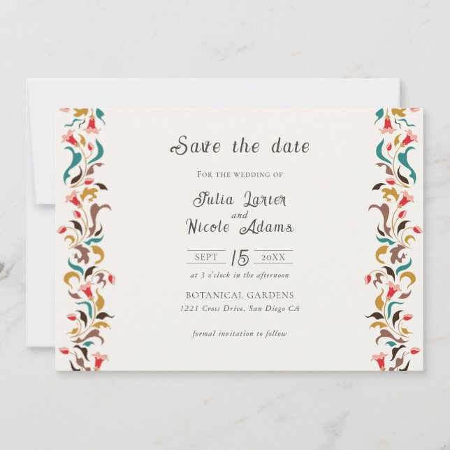 Modern Romantic Elegant Floral Wreath Wedding Save The Date (Front)