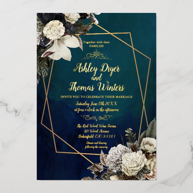 Modern Romantic Floral Gold Wreath Wedding Foil In (Front)