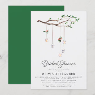 Modern Romantic Flowers  Lights Bridal Shower  Invitation