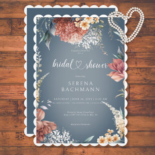 Modern Romantic Garden Floral Blue Bridal Shower Invitation