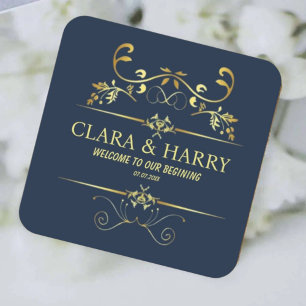 Modern romantic gold calligraphy wedding  square paper coaster