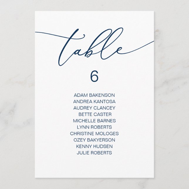 Modern Romantic Guests Seating Chart Table Card (Front)