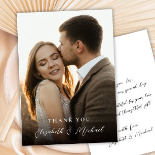 Modern Romantic Handwritten Script Photo Wedding  Thank You Card