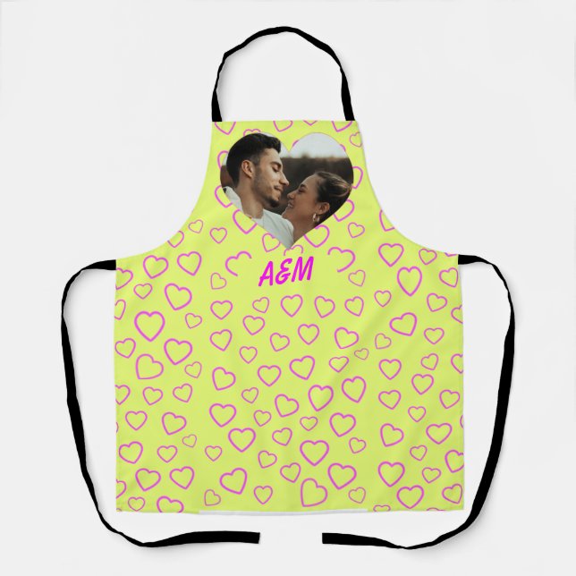Modern Romantic Heart Shape Couple Photo Apron (Front)