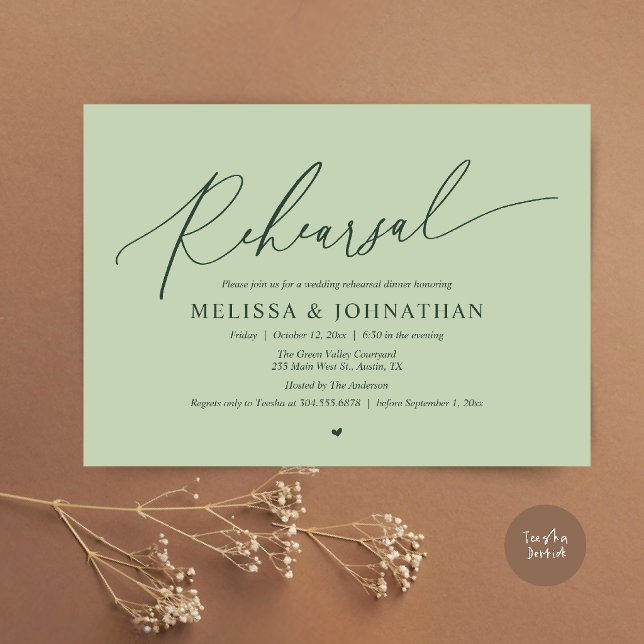 Modern Romantic Intimate Wedding Rehearsal Dinner  Invitation (Modern Romantic Intimate Wedding Rehearsal Dinner Invitation Card in Eucalyptus Sage Green)