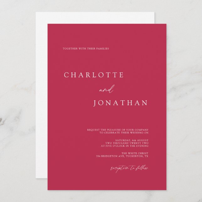 Modern Romantic Magenta QR Code Wedding Invitation (Front/Back)