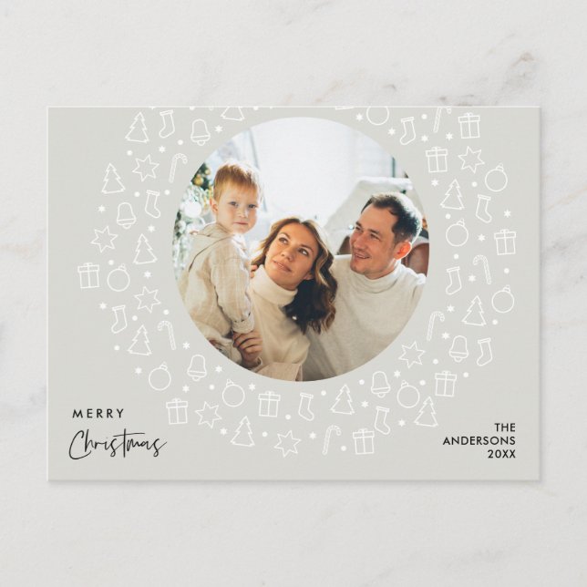 Modern Romantic, Merry Christmas Family Photo Post Postcard (Front)
