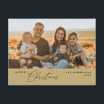 Modern Romantic, Merry Christmas Family Postcard<br><div class="desc">Merry Christmas. Celebrate the season with this family photo postcard It is fully customisable and personalised with your own greeting messages. Please add your return address for easy mailing. It is simple, easy, yet modern minimalist and festive. This is the perfect postcard for sending your holiday wishes. Retro Gold, Black...</div>