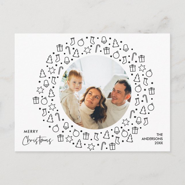 Modern Romantic, Merry Christmas Family Postcard (Front)
