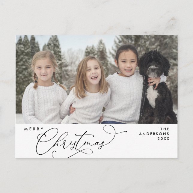 Modern Romantic, Merry Christmas Family Postcard (Front)