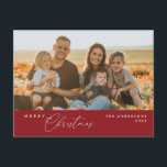 Modern Romantic, Merry Christmas Family Postcard<br><div class="desc">Merry Christmas. Celebrate the season with this family photo postcard, season greeting red themed. It is fully customisable and personalised with your own greeting messages. Please add your return address for easy mailing. It is simple, easy, yet modern minimalist and festive. This is the perfect postcard for sending your holiday...</div>