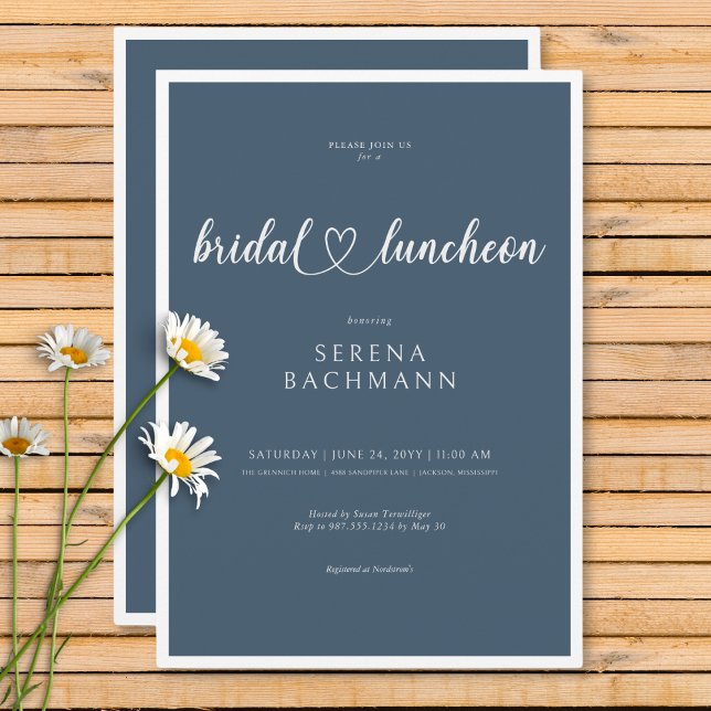 Modern Romantic Minimal Blue Bridal Luncheon Invitation (Modern Romantic Minimal Blue Bridal Luncheon Invitation)