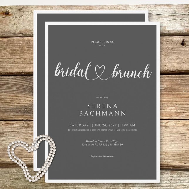 Modern Romantic Minimal Grey Bridal Brunch Invitation (Modern Romantic Minimal Gray Bridal Brunch Invitation)