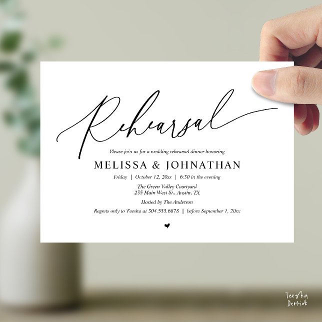 Modern Romantic Minimal Wedding Rehearsal Dinner  Invitation (Modern Romantic Intimate Wedding Rehearsal Dinner Invitation Card in Black and White)