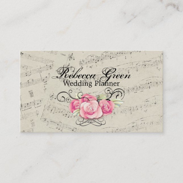 Modern Romantic Music notes Musician Business Card (Front)