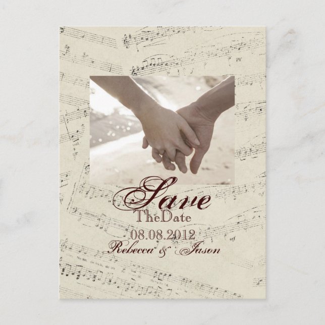 Modern Romantic Music notes Wedding save the date (Front)