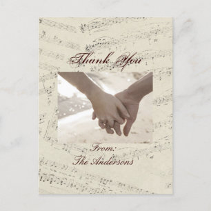 Modern Romantic Music notes Wedding thank you Postcard