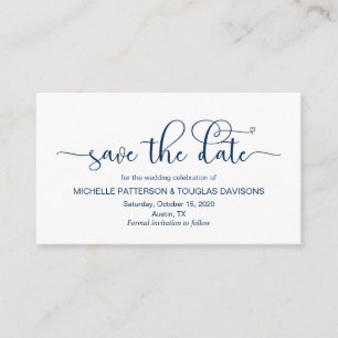 Modern romantic Navy font, Wedding Save the date Enclosure Card